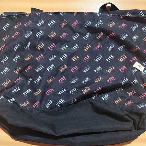 Pink Victoria Secret VS Beach Tote Bag Black Zipper Large - Picture 1 of 5